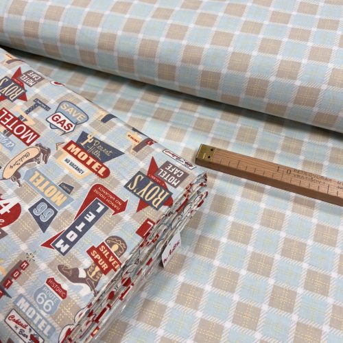 KIÁRUSÍTÁS: Világoskék-bézs skótkockás pamutvászon