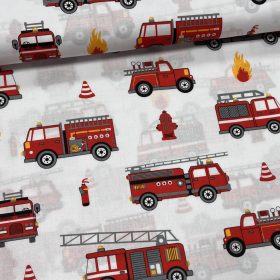 Fehér alapon tűzoltós 160 cm sz. pamutvászon