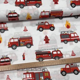 Fehér alapon tűzoltós 160 cm sz. pamutvászon
