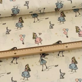 Törtfehér alapon lufis-királylányos pamutvászon