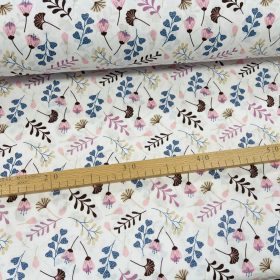   Fehér a. rózsaszín-kék virágos terméses 160 cm sz. pamutvászon