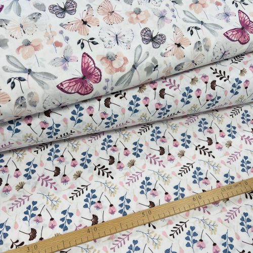 Fehér a. rózsaszín-kék virágos terméses 160 cm sz. pamutvászon