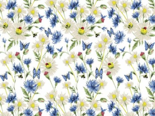 Kék mákvirágos-pillangós pamutvászon