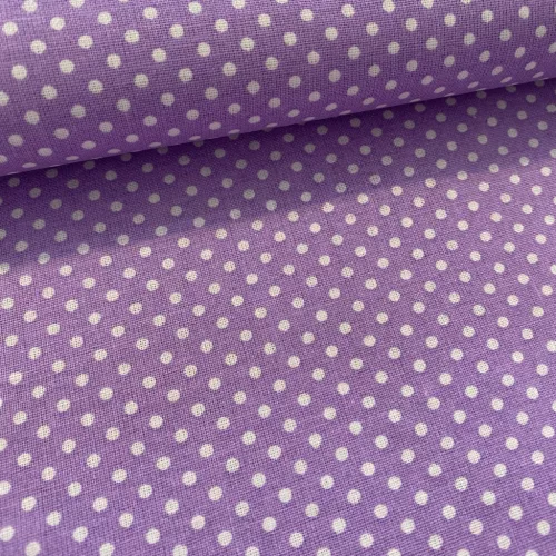 0,54 m EGYBEN KÉRHETŐ Lila alapon 2 mm-es kispöttyös pamutvászon (Lavander lilac No.2)
