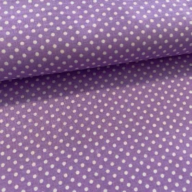   0,5 m Szál hibás EGYBEN KÉRHETŐ Lila alapon 2 mm-es kispöttyös pamutvászon (Lavander lilac No.2)