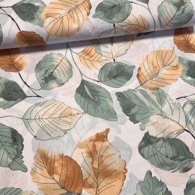   Fehér a. zöldes és barnás faleveles 160 cm sz. pamutvászon