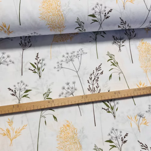 Fehér a. szürke-sárga-zöld leveles terméses 160 cm sz. pamutvászon