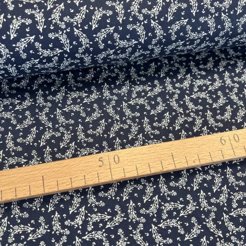 Sötétkék alapon fehér kiságas pamutvászon