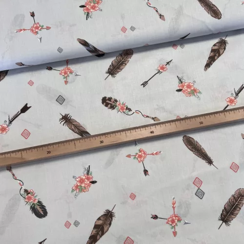 Halványszürke a. indián tollas pamutvászon