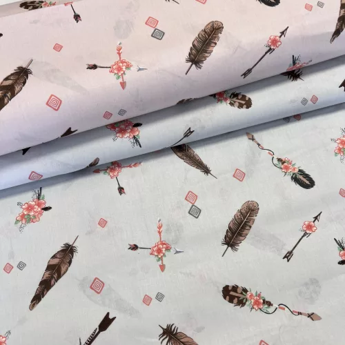 Halványszürke a. indián tollas pamutvászon