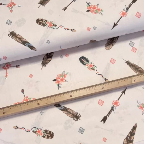 Halványrózsaszín a. indián tollas pamutvászon