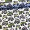 Fehér alapon színes monster truckos pamutvászon