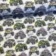 Fehér alapon színes monster truckos pamutvászon