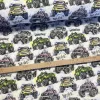 Fehér alapon színes monster truckos pamutvászon