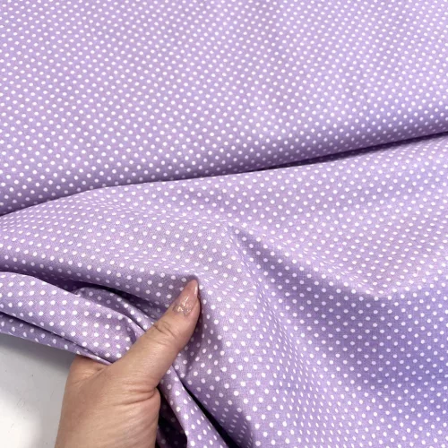 Levendula lila alapon 2 mm-es kispöttyös pamutvászon (7676 Lavender)