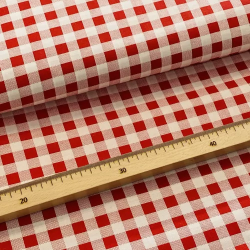 0,59 m EGYBEN KÉRHETŐ Piros-fehér kockás pamutvászon (1 cm-es kockás)
