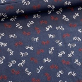 Sötétkék alapon biciklis pamutvászon