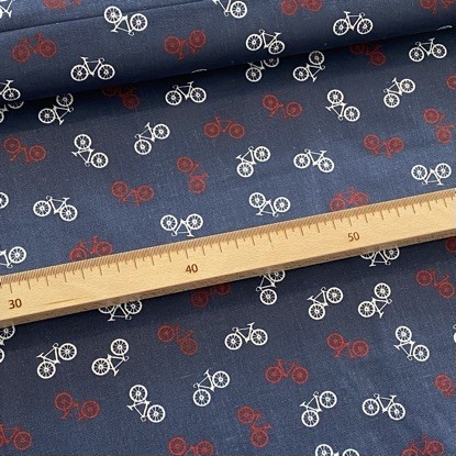 Sötétkék alapon biciklis pamutvászon