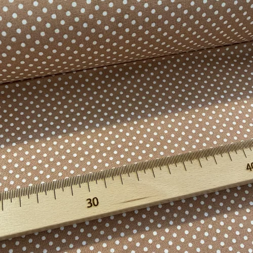 Praliné barna alapon 2 mm-es kispöttyös pamutvászon (Praline 7676)
