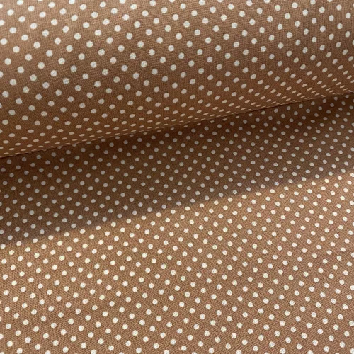 Praliné barna alapon 2 mm-es kispöttyös pamutvászon (Praline 7676)