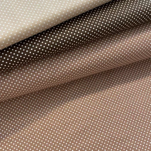 Praliné barna alapon 2 mm-es kispöttyös pamutvászon (Praline 7676)