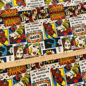   0,78 m EGYBEN KÉRHETŐ KIÁRUSÍTÁS: Színes BANG! képregényes pamutvászon