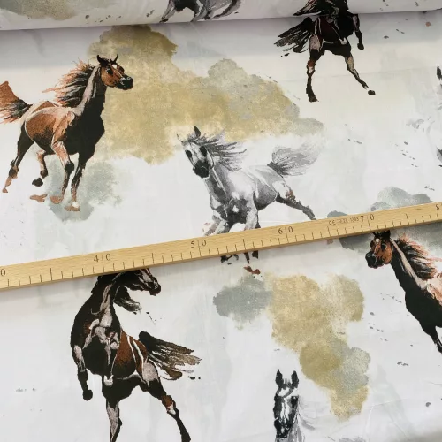 1,19 m EGYBEN KÉRHETŐ Fehér alapon lovas No.2. 160 cm sz. pamutvászon