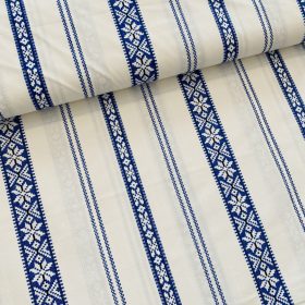   Fehér alapon kék szőttes (száda) mintás kékfestő jellegű pamutvászon