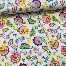   0,48 m EGYBEN KÉRHETŐ KIÁRUSÍTÁS: Ekrü a. színes varázsvirágos pamutvászon