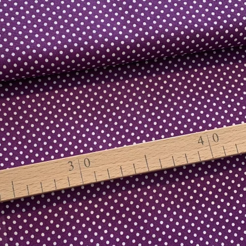 Sötét lila alapon 2 mm-es kispöttyös pamutvászon (7676 Lilac)