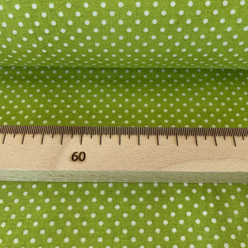 0,31 m Szál hibas EGYBEN KÉRHETŐ Kiwi zöld alapon 2 mm-es kis pöttyös pamutvászon (7676 Kiwi)