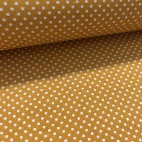   0,25 m EGYBEN KÉRHETŐ Mustár sárga (őszi szín) alapon 2 mm-es kispöttyös pamutvászon (7676 Mustard)