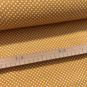   0,25 m EGYBEN KÉRHETŐ Mustár sárga (őszi szín) alapon 2 mm-es kispöttyös pamutvászon (7676 Mustard)