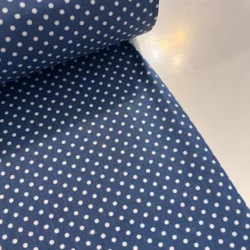  0,36 m Cérna vékoby festés hiba EGYBEN KÉRHETŐ Farmer kék alapon 2 mm-es kispöttyös pamutvászon (7676 Jeans Blue)