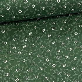   Zöld alapon pöttyökből álló leveles kékfestő jellegű pamutvászon