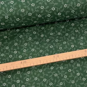   0,33 m EGYBEN KÉRHETŐ Zöld alapon pöttyökből álló leveles kékfestő jellegű pamutvászon