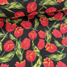 Fekete alapon piros tulipános pamutvászon