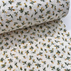   Iratkozzon fel! (Várható érk.: 02. hó) Ekrü alapon sárga mini virágos pamutvászon