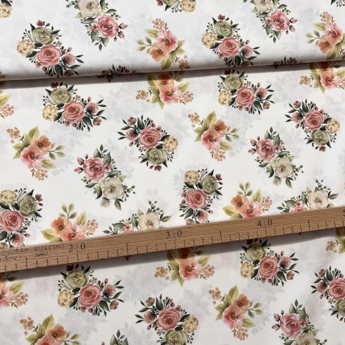 Digitális pamutszatén: Ekrü a. vintage rózsás
