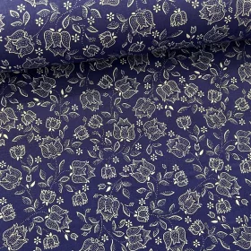 Indigókék alapon fehér pöttyös tulipános pamutvászon