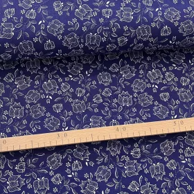 Indigókék alapon fehér pöttyös tulipános pamutvászon