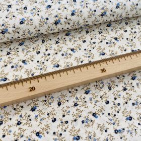 Ekrü alapon kék kisvirágos pamutvászon