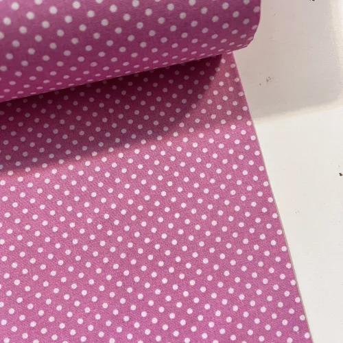 Rágógumi rózsaszín alapon 2 mm-es kispöttyös pamutvászon (Lt. mauve 7676)