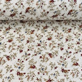 Ekrü alapon bordó kisvirágos pamutvászon