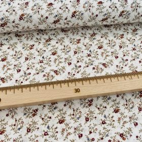Ekrü alapon bordó kisvirágos pamutvászon