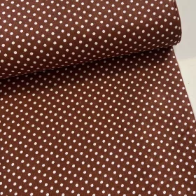   Toffifee barna alapon 2 mm-es kispöttyös pamutvászon (Toffee/Coffee)