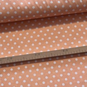   Barack alapon fehér 8 mm-es pöttyös (puha, puplin tapintású) pamutvászon