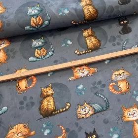Sötétkék alapon Cool Cats 160 cm sz. pamutvászon