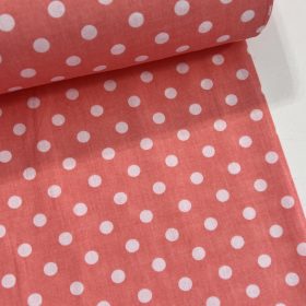   Korall alapon fehér 8 mm-es pöttyös (puha, puplin tapintású) pamutvászon