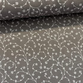   1,14 m EGYBEN KÉRHETŐ Extra puha: Szürke a. fehér indás-kisvirágos (puha, puplin tapintású) pamutvászon